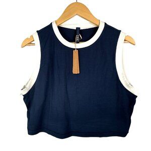 Sleeveless Navy Crop Top with White Trim